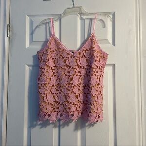 Vero Moda Women’s Pink Floral Lace Camisole Top with Adjustable Straps Size M